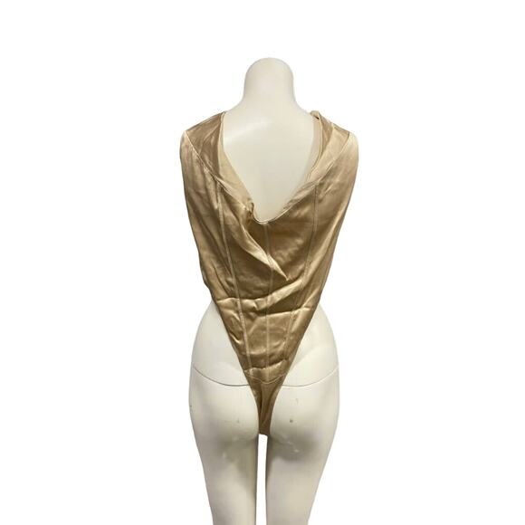 Retrofete Silk Off the Shoulder Corset Style Bodysuit Top Nude Small - Picture 5 of 5